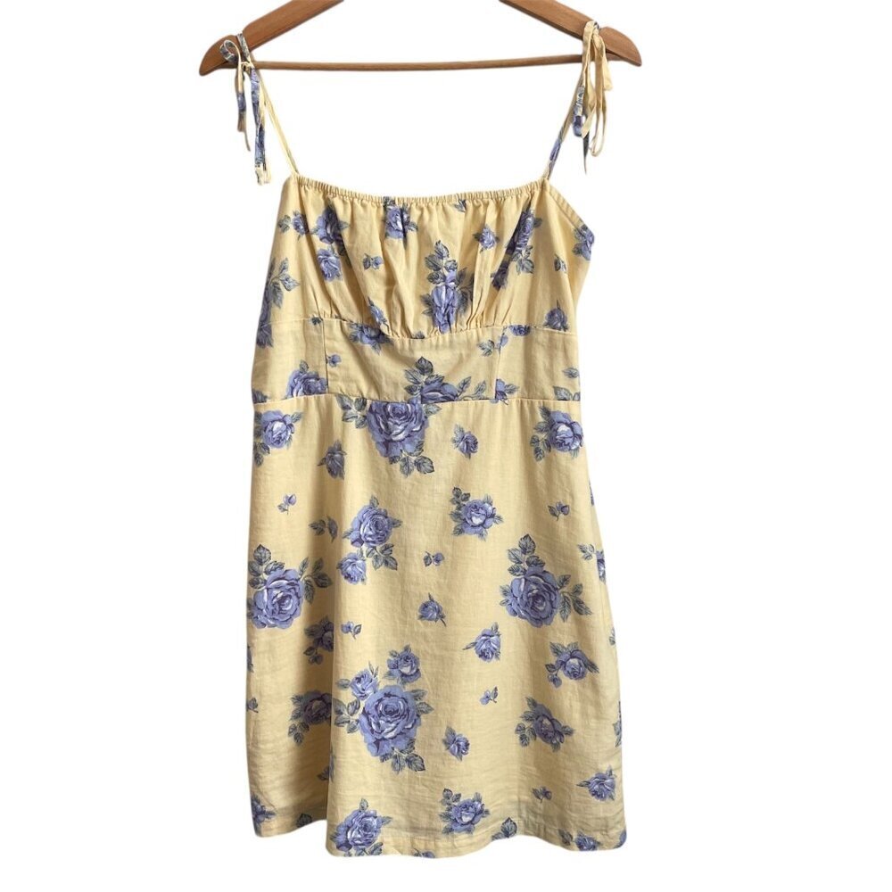 Forever 21 Womens Babydoll Dress M Coquette Y2K Cottagecore Floral Linen Blend